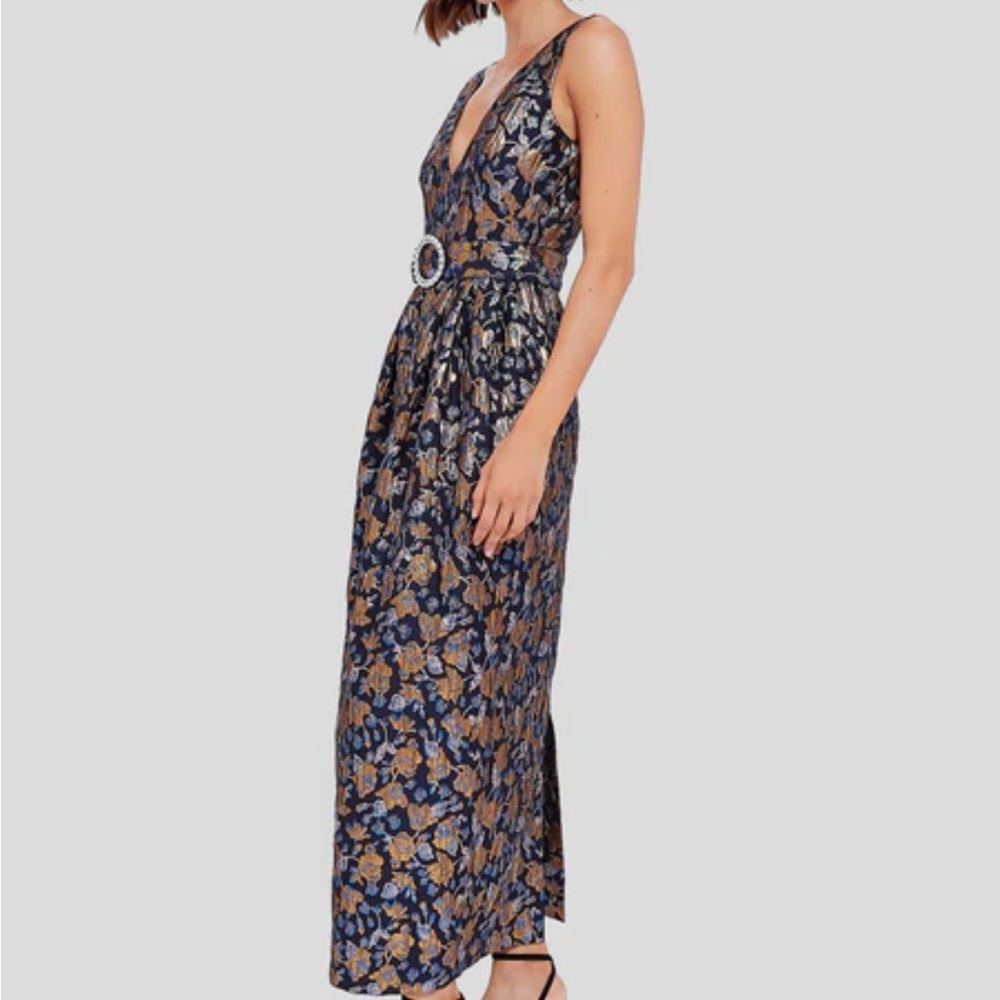Borgo De Nor Blue and Gold Floral Jacquard Maxi Dress
